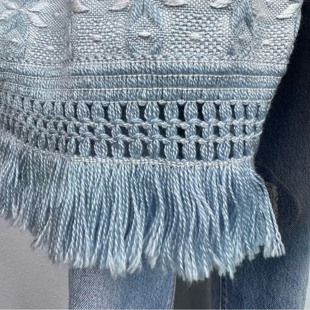 VIT Columbine Cody Pocket Throw Shawl Blue Blanket Scarf Fringe Wrap Cottagecore